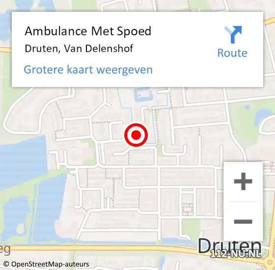 Locatie op kaart van de 112 melding: Ambulance Met Spoed Naar Druten, Van Delenshof op 8 september 2017 15:33