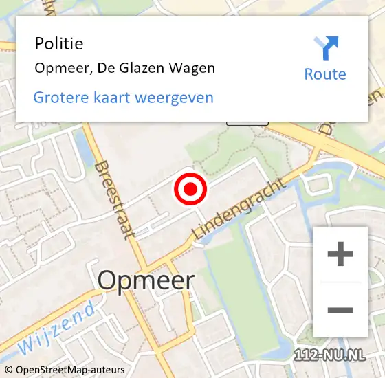 Locatie op kaart van de 112 melding: Politie Opmeer, De Glazen Wagen op 8 september 2017 16:01