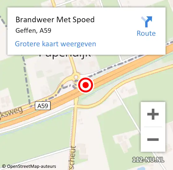 Locatie op kaart van de 112 melding: Brandweer Met Spoed Naar Geffen, A59 op 8 september 2017 18:35