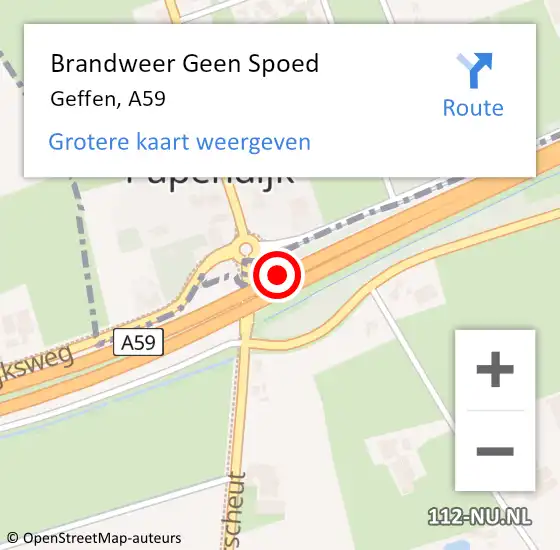 Locatie op kaart van de 112 melding: Brandweer Geen Spoed Naar Geffen, A59 op 8 september 2017 18:36