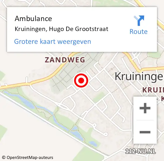 Locatie op kaart van de 112 melding: Ambulance Kruiningen, Hugo De Grootstraat op 8 september 2017 19:18