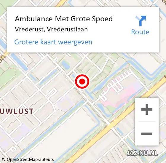 Locatie op kaart van de 112 melding: Ambulance Met Grote Spoed Naar Vrederust, Vrederustlaan op 31 januari 2014 22:36