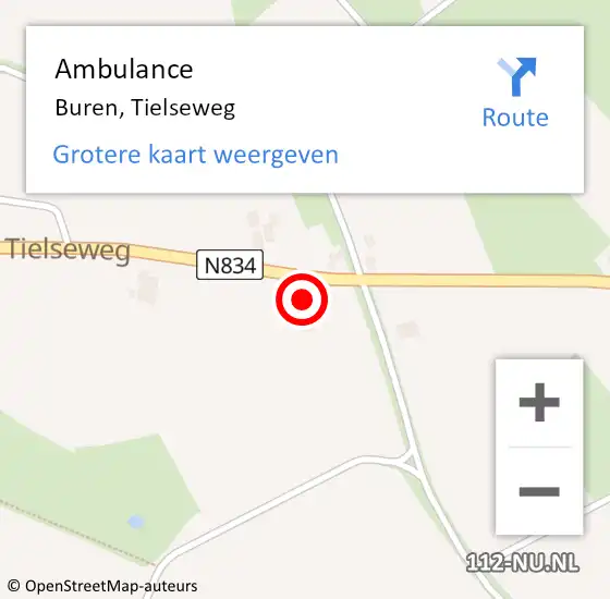 Locatie op kaart van de 112 melding: Ambulance Buren, Tielseweg op 8 september 2017 21:41