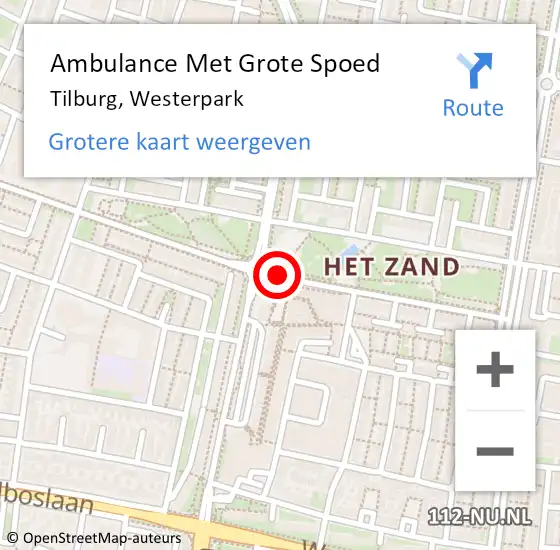 Locatie op kaart van de 112 melding: Ambulance Met Grote Spoed Naar Tilburg, Westerpark op 8 september 2017 22:22