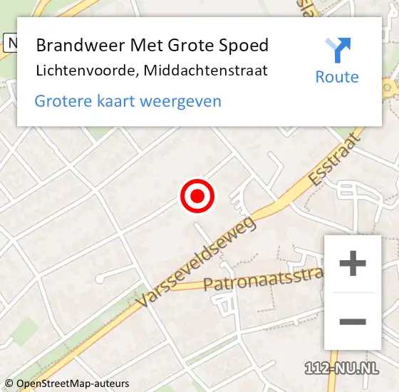 Locatie op kaart van de 112 melding: Brandweer Met Grote Spoed Naar Lichtenvoorde, Middachtenstraat op 8 september 2017 22:48