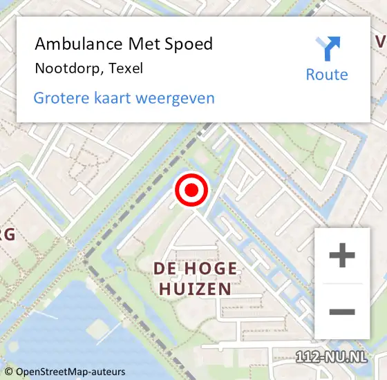 Locatie op kaart van de 112 melding: Ambulance Met Spoed Naar Nootdorp, Texel op 8 september 2017 22:56