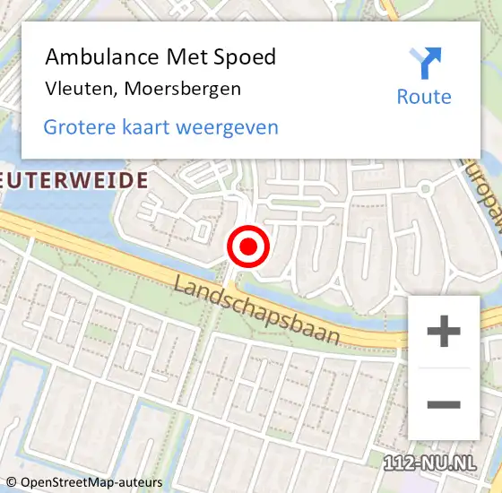 Locatie op kaart van de 112 melding: Ambulance Met Spoed Naar Vleuten, Moersbergen op 8 september 2017 23:11