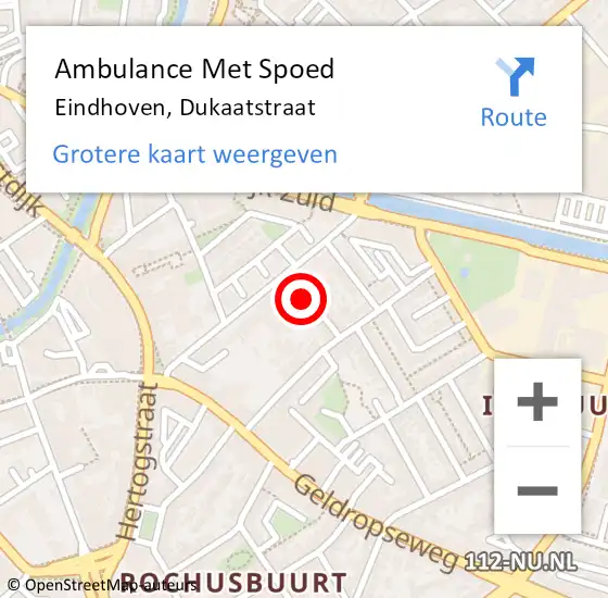 Locatie op kaart van de 112 melding: Ambulance Met Spoed Naar Eindhoven, Dukaatstraat op 9 september 2017 00:07