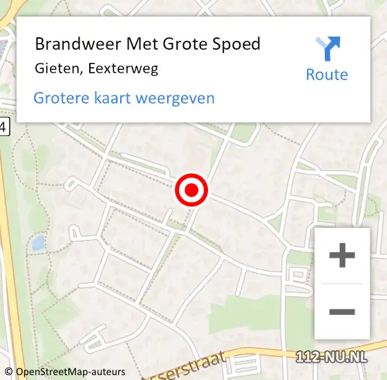 Locatie op kaart van de 112 melding: Brandweer Met Grote Spoed Naar Gieten, Eexterweg op 9 september 2017 00:52