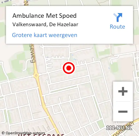 Locatie op kaart van de 112 melding: Ambulance Met Spoed Naar Valkenswaard, De Hazelaar op 9 september 2017 01:58