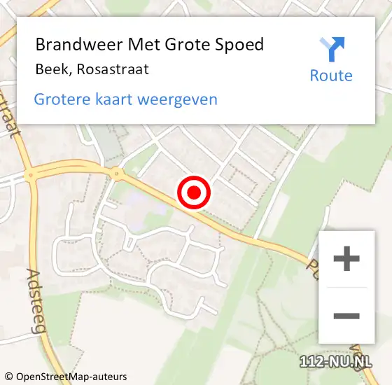 Locatie op kaart van de 112 melding: Brandweer Met Grote Spoed Naar Beek, Rosastraat op 9 september 2017 02:33