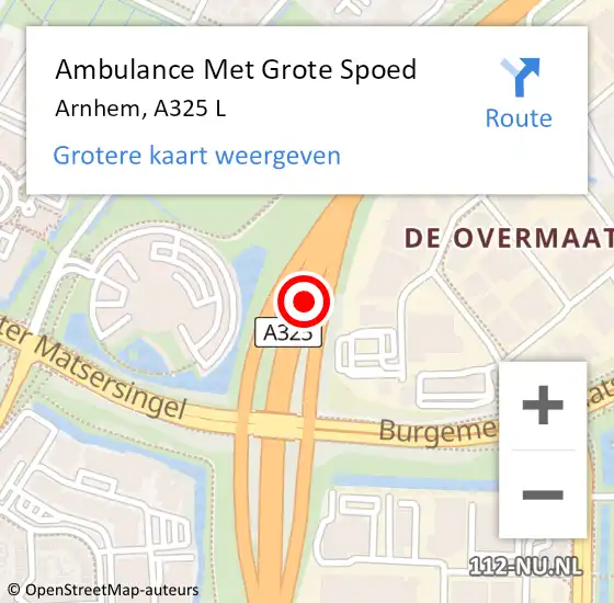 Locatie op kaart van de 112 melding: Ambulance Met Grote Spoed Naar Arnhem, A325 L op 9 september 2017 03:13
