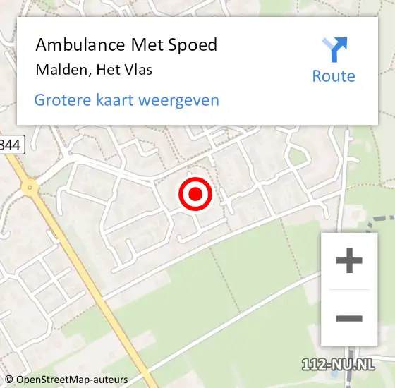 Locatie op kaart van de 112 melding: Ambulance Met Spoed Naar Malden, Het Vlas op 9 september 2017 06:23