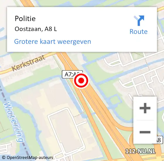 Locatie op kaart van de 112 melding: Politie Oostzaan, A8 L op 9 september 2017 07:32