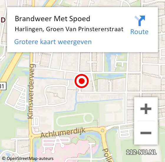 Locatie op kaart van de 112 melding: Brandweer Met Spoed Naar Harlingen, Groen Van Prinstererstraat op 9 september 2017 08:28