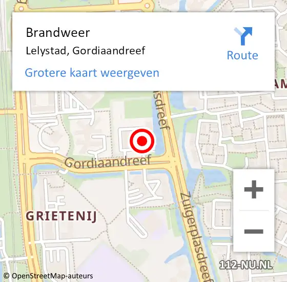 Locatie op kaart van de 112 melding: Brandweer Lelystad, Gordiaandreef op 9 september 2017 08:41