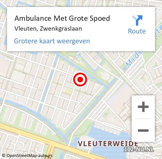 Locatie op kaart van de 112 melding: Ambulance Met Grote Spoed Naar Vleuten, Zwenkgraslaan op 9 september 2017 09:10