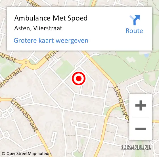 Locatie op kaart van de 112 melding: Ambulance Met Spoed Naar Asten, Vlierstraat op 9 september 2017 10:30