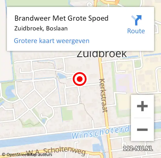 Locatie op kaart van de 112 melding: Brandweer Met Grote Spoed Naar Zuidbroek, Boslaan op 9 september 2017 10:56