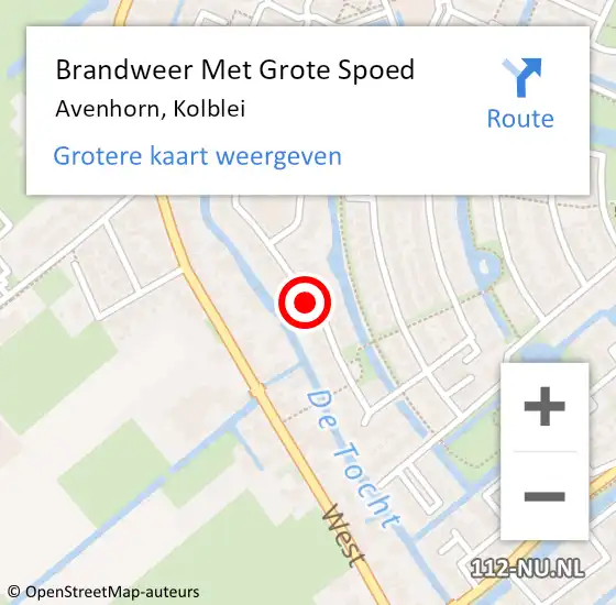 Locatie op kaart van de 112 melding: Brandweer Met Grote Spoed Naar Avenhorn, Kolblei op 9 september 2017 12:06