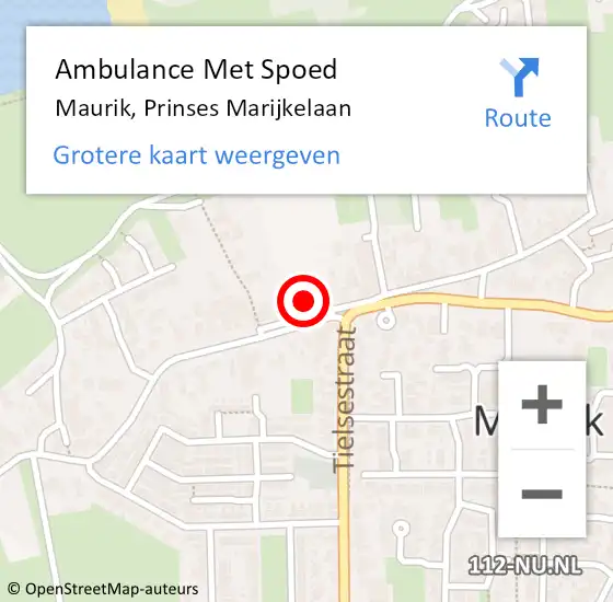 Locatie op kaart van de 112 melding: Ambulance Met Spoed Naar Maurik, Prinses Marijkelaan op 9 september 2017 12:30