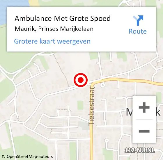 Locatie op kaart van de 112 melding: Ambulance Met Grote Spoed Naar Maurik, Prinses Marijkelaan op 9 september 2017 12:31