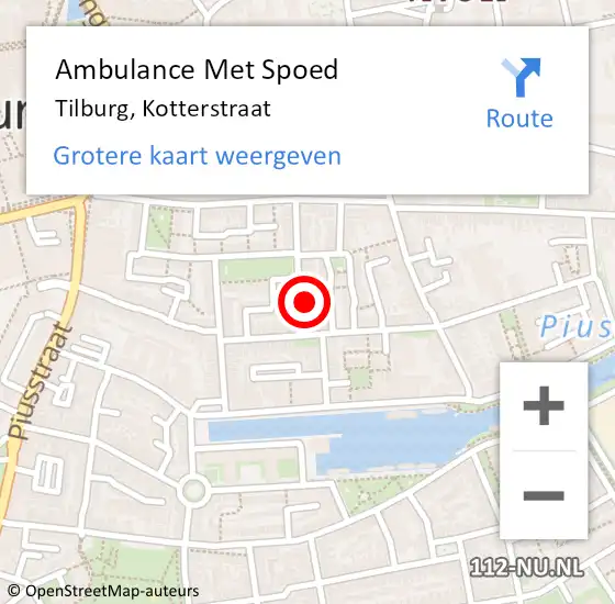 Locatie op kaart van de 112 melding: Ambulance Met Spoed Naar Tilburg, Kotterstraat op 9 september 2017 12:46