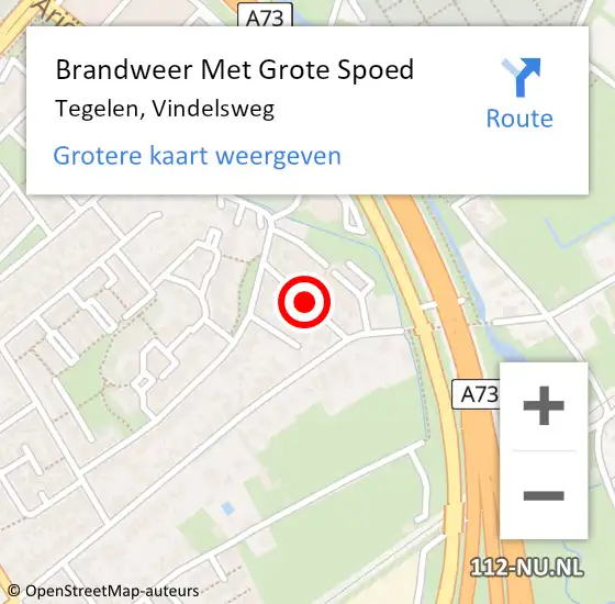 Locatie op kaart van de 112 melding: Brandweer Met Grote Spoed Naar Tegelen, Vindelsweg op 9 september 2017 13:04