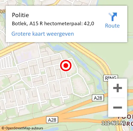 Locatie op kaart van de 112 melding: Politie Botlek, A15 R hectometerpaal: 42,0 op 9 september 2017 13:14