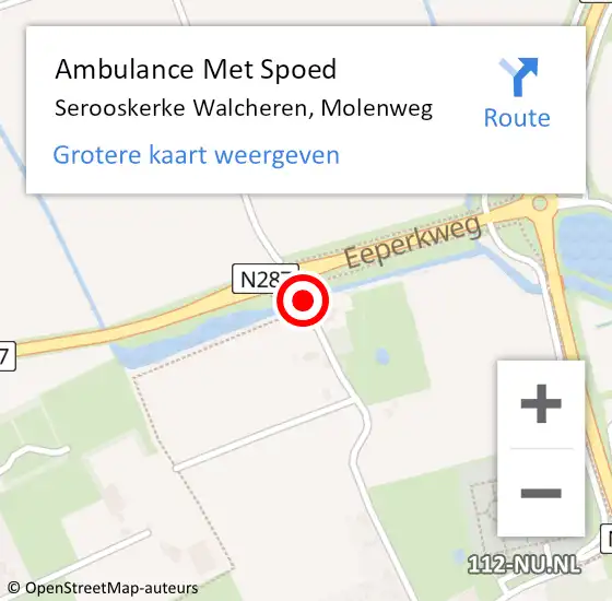 Locatie op kaart van de 112 melding: Ambulance Met Spoed Naar Serooskerke Walcheren, Molenweg op 1 februari 2014 00:19