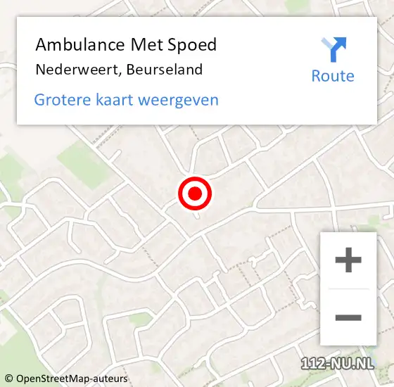 Locatie op kaart van de 112 melding: Ambulance Met Spoed Naar Nederweert, Beurseland op 9 september 2017 13:24