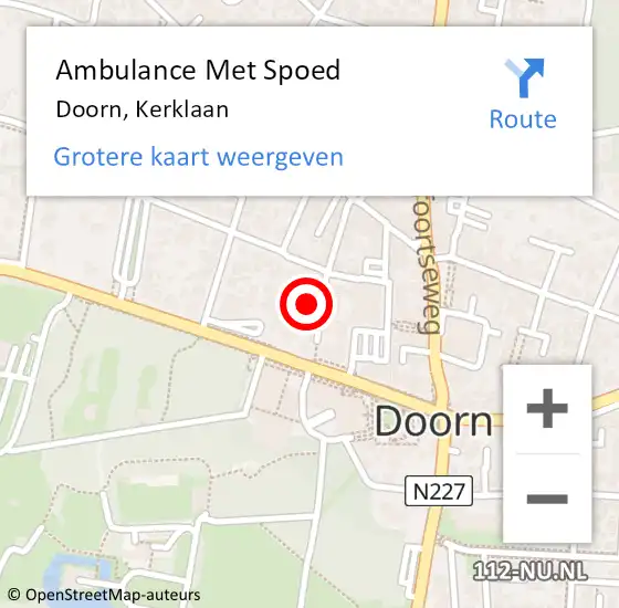 Locatie op kaart van de 112 melding: Ambulance Met Spoed Naar Doorn, Kerklaan op 9 september 2017 13:46