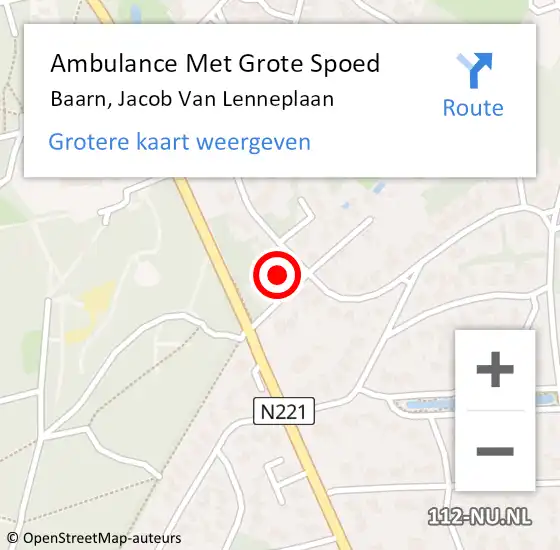 Locatie op kaart van de 112 melding: Ambulance Met Grote Spoed Naar Baarn, Jacob Van Lenneplaan op 9 september 2017 13:48