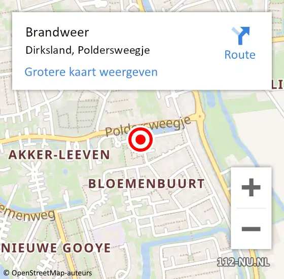 Locatie op kaart van de 112 melding: Brandweer Dirksland, Poldersweegje op 9 september 2017 14:08