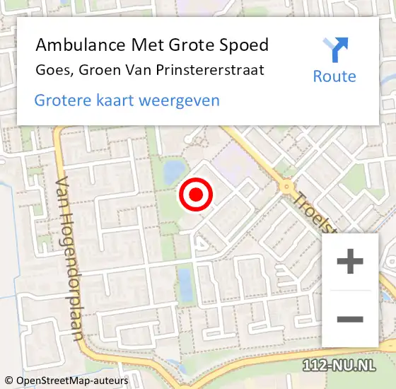 Locatie op kaart van de 112 melding: Ambulance Met Grote Spoed Naar Goes, Groen Van Prinstererstraat op 9 september 2017 15:03