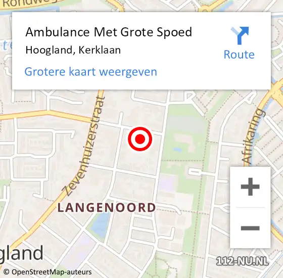 Locatie op kaart van de 112 melding: Ambulance Met Grote Spoed Naar Hoogland, Kerklaan op 9 september 2017 15:09