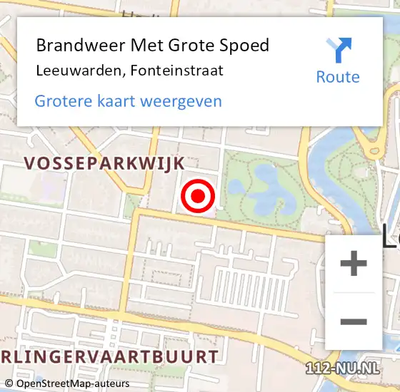 Locatie op kaart van de 112 melding: Brandweer Met Grote Spoed Naar Leeuwarden, Fonteinstraat op 21 september 2013 00:55