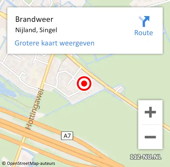 Locatie op kaart van de 112 melding: Brandweer Nijland, Singel op 9 september 2017 16:32