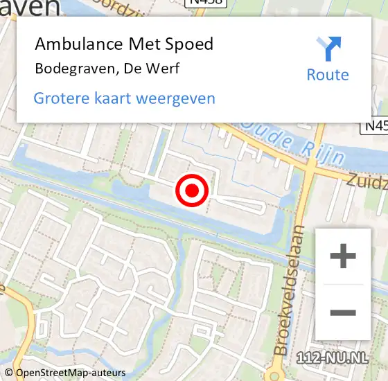 Locatie op kaart van de 112 melding: Ambulance Met Spoed Naar Bodegraven, De Werf op 9 september 2017 16:34