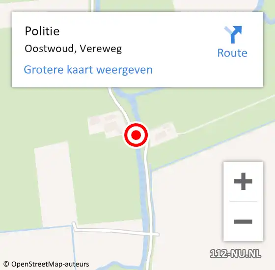 Locatie op kaart van de 112 melding: Politie Oostwoud, Vereweg op 9 september 2017 16:47