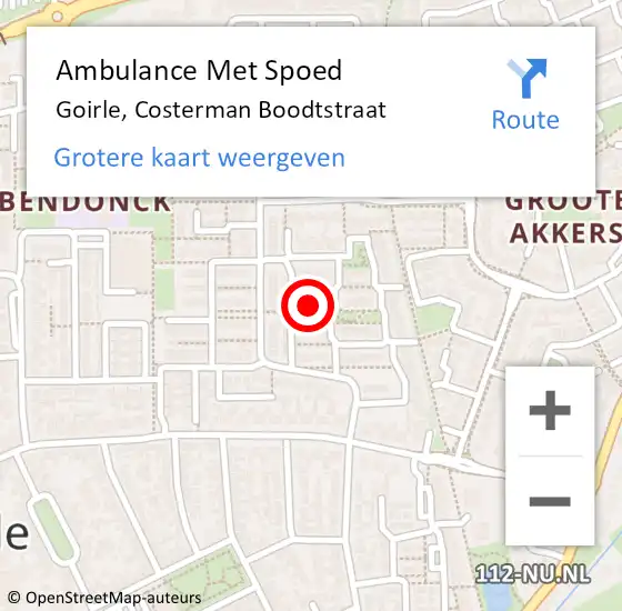 Locatie op kaart van de 112 melding: Ambulance Met Spoed Naar Goirle, Costerman Boodtstraat op 9 september 2017 17:22