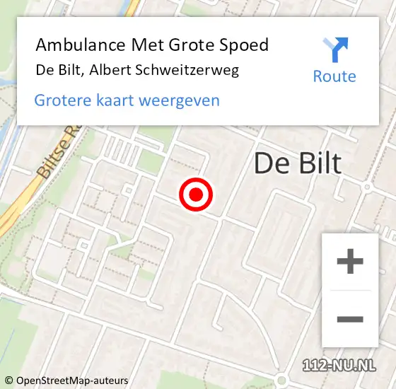 Locatie op kaart van de 112 melding: Ambulance Met Grote Spoed Naar De Bilt, Albert Schweitzerweg op 9 september 2017 18:56