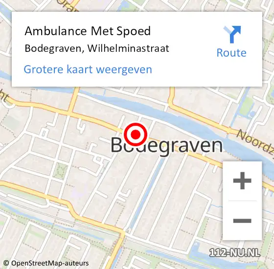 Locatie op kaart van de 112 melding: Ambulance Met Spoed Naar Bodegraven, Wilhelminastraat op 9 september 2017 19:22