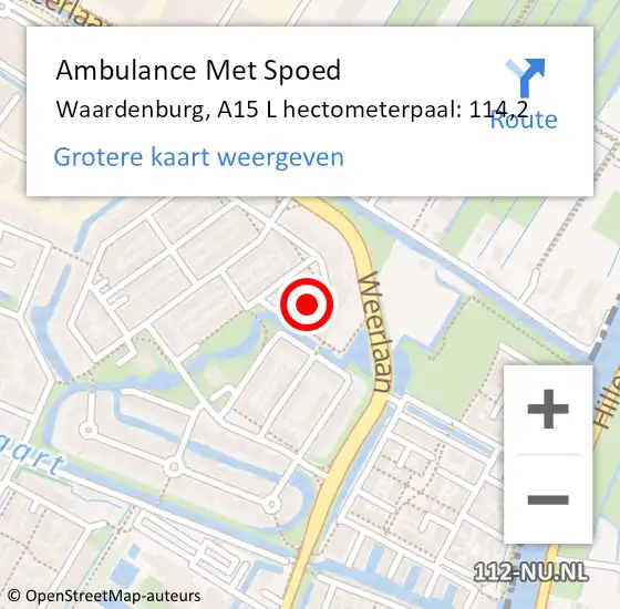 Locatie op kaart van de 112 melding: Ambulance Met Spoed Naar Waardenburg, A15 L hectometerpaal: 114,2 op 9 september 2017 19:47