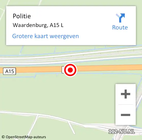 Locatie op kaart van de 112 melding: Politie Waardenburg, A15 L op 9 september 2017 20:11