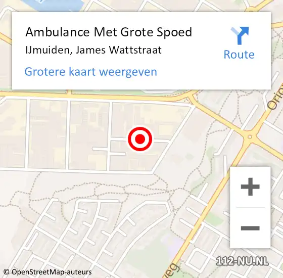 Locatie op kaart van de 112 melding: Ambulance Met Grote Spoed Naar IJmuiden, James Wattstraat op 9 september 2017 22:31