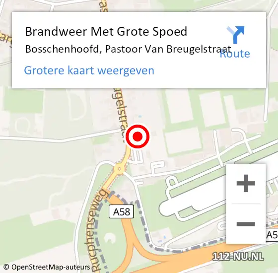 Locatie op kaart van de 112 melding: Brandweer Met Grote Spoed Naar Bosschenhoofd, Pastoor Van Breugelstraat op 9 september 2017 23:24