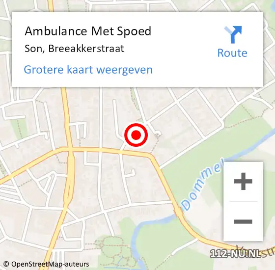 Locatie op kaart van de 112 melding: Ambulance Met Spoed Naar Son, Breeakkerstraat op 9 september 2017 23:47