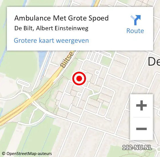 Locatie op kaart van de 112 melding: Ambulance Met Grote Spoed Naar De Bilt, Albert Einsteinweg op 10 september 2017 01:23