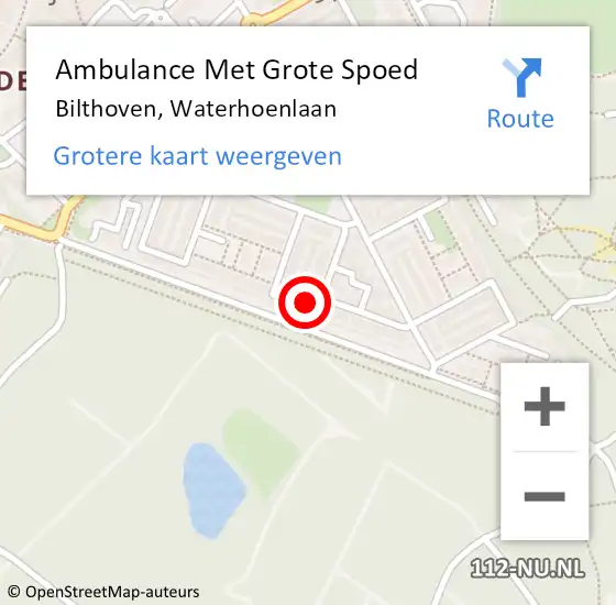 Locatie op kaart van de 112 melding: Ambulance Met Grote Spoed Naar Bilthoven, Waterhoenlaan op 10 september 2017 02:29